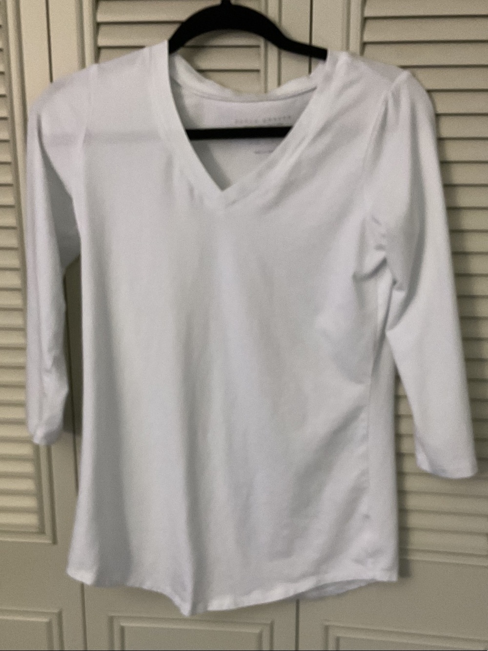 Susan Graver White V-Neck 3/4 Sleeve Top